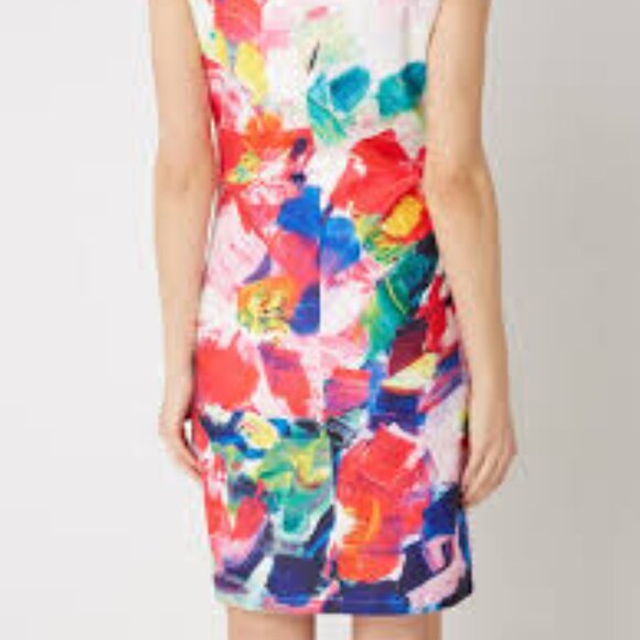 Vintage Linen Smashed Lemon White/Fuchsia V-Neck Oh so pretty w/pockets & lined - Picture 2 of 9